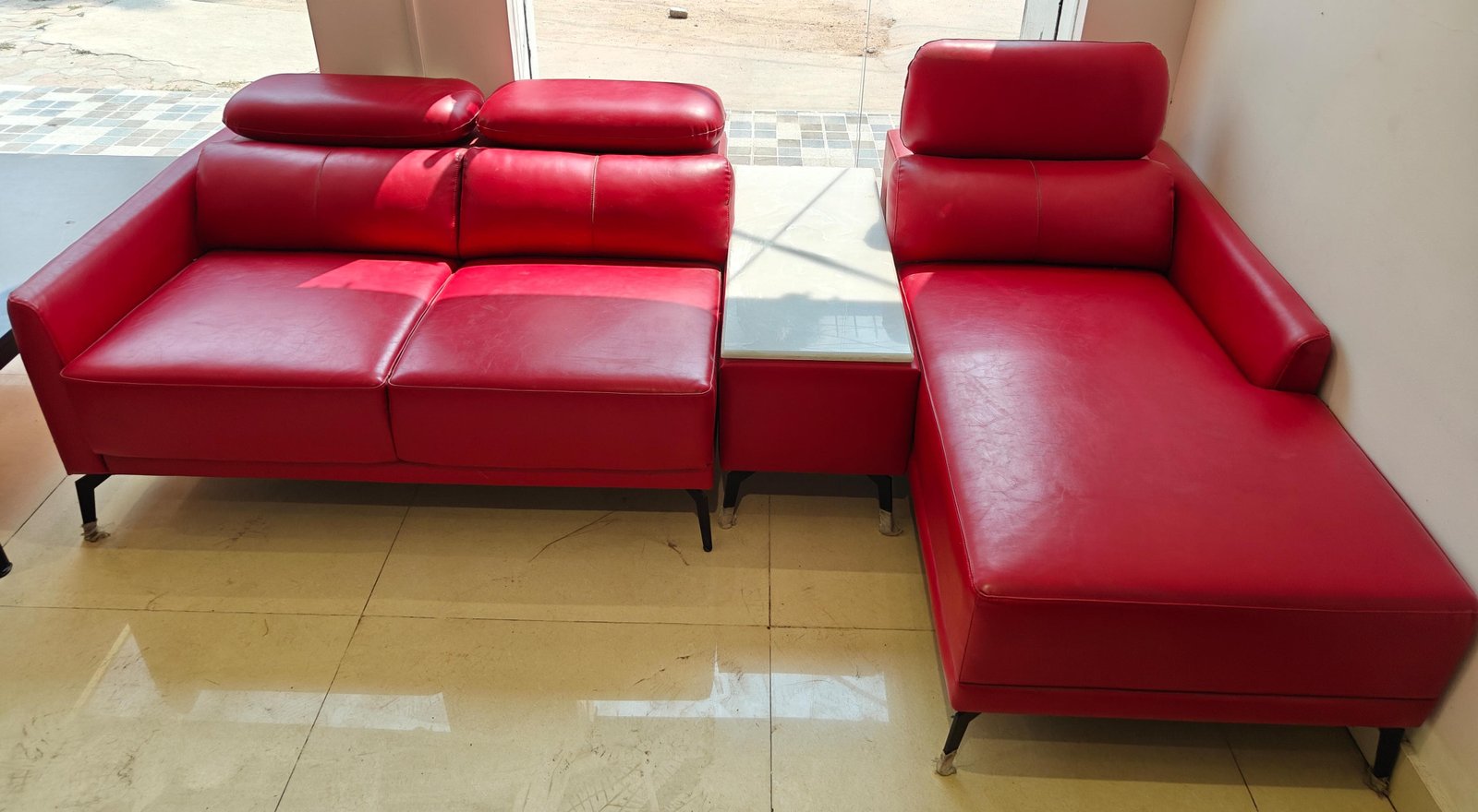 Red sofa 2 seater lounger