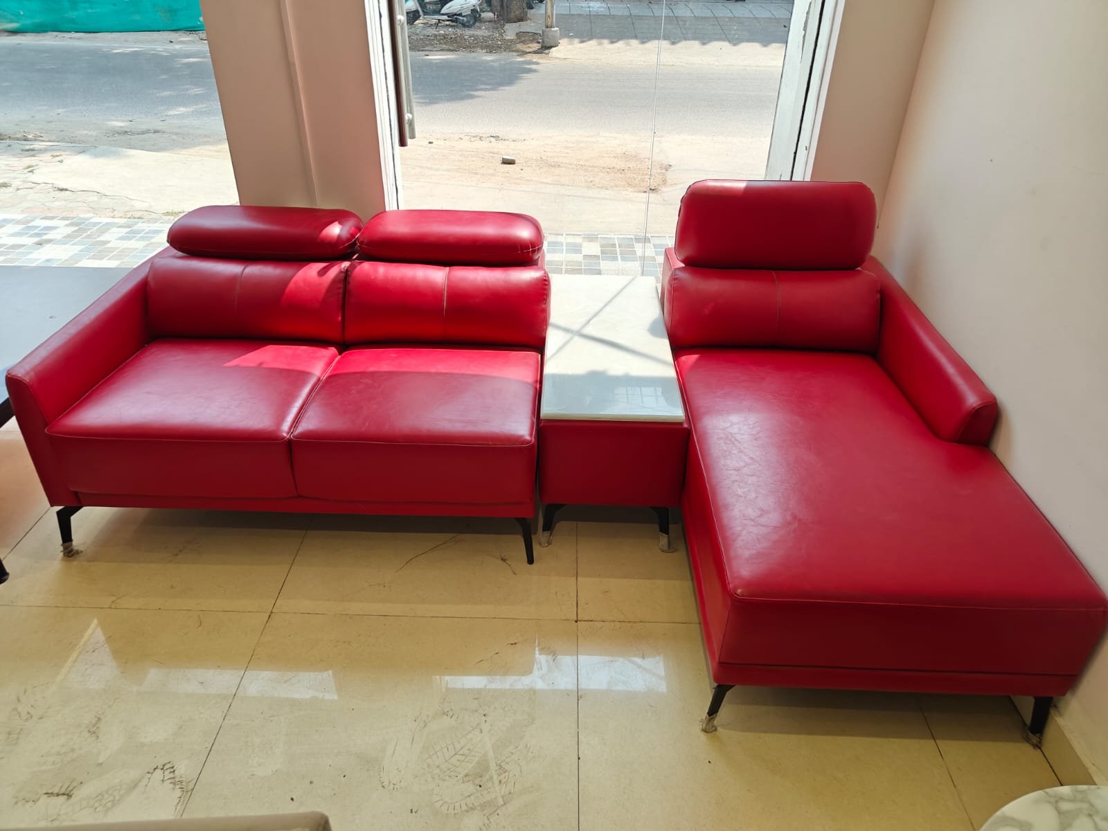 Red sofa 2 seater lounger